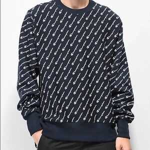 Champion Reverse Weave‎ Sweatshirt Mens Large Navy Allover Logo Graphic